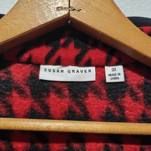 Susan Graver 3X Vest Houndstooth Red Black Full Zip Boxy Cozy - Picture 5 of 7
